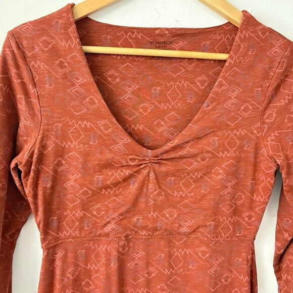 Toad&Co Rosalinda Dress Rust Red Geometric Print Sz S Organic Cotton Tencel - Picture 4 of 6